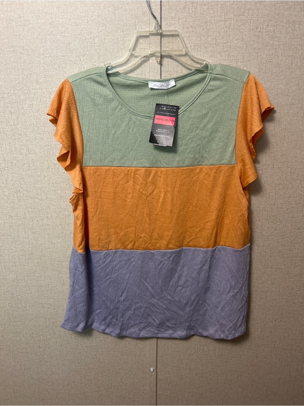 Ces Femme Colorblock Flutter Sleeve Tee in Green, Orange, Purple